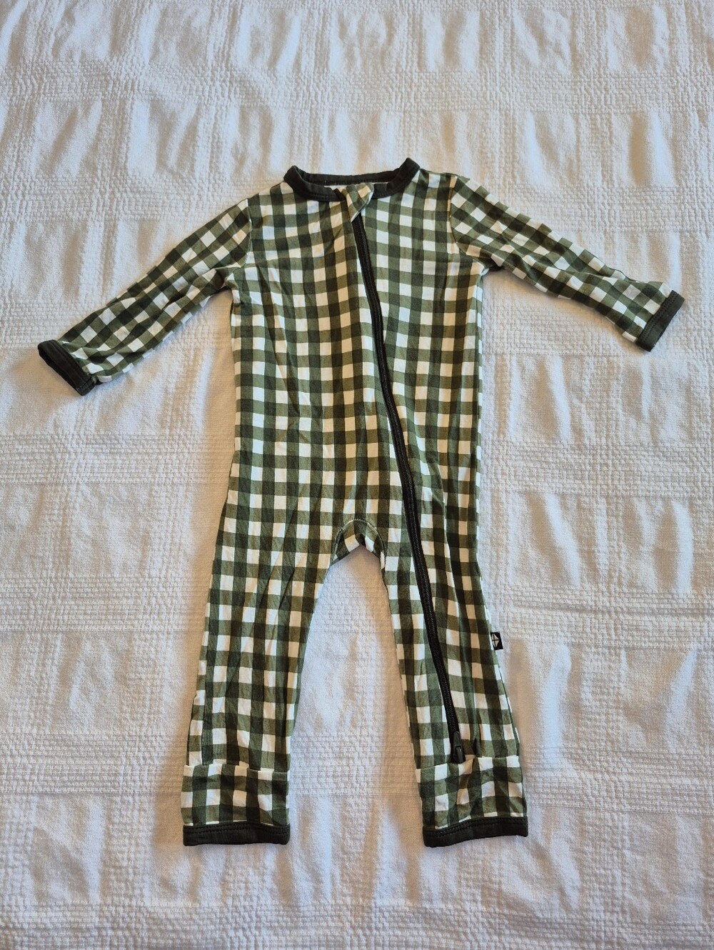 Kyte Baby 3-6 month romper in gingham fir checkered print, 2 way zipper VGUC